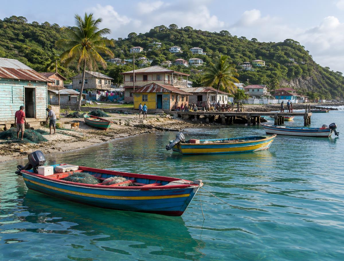 Fishing boats along a Caribbean shore